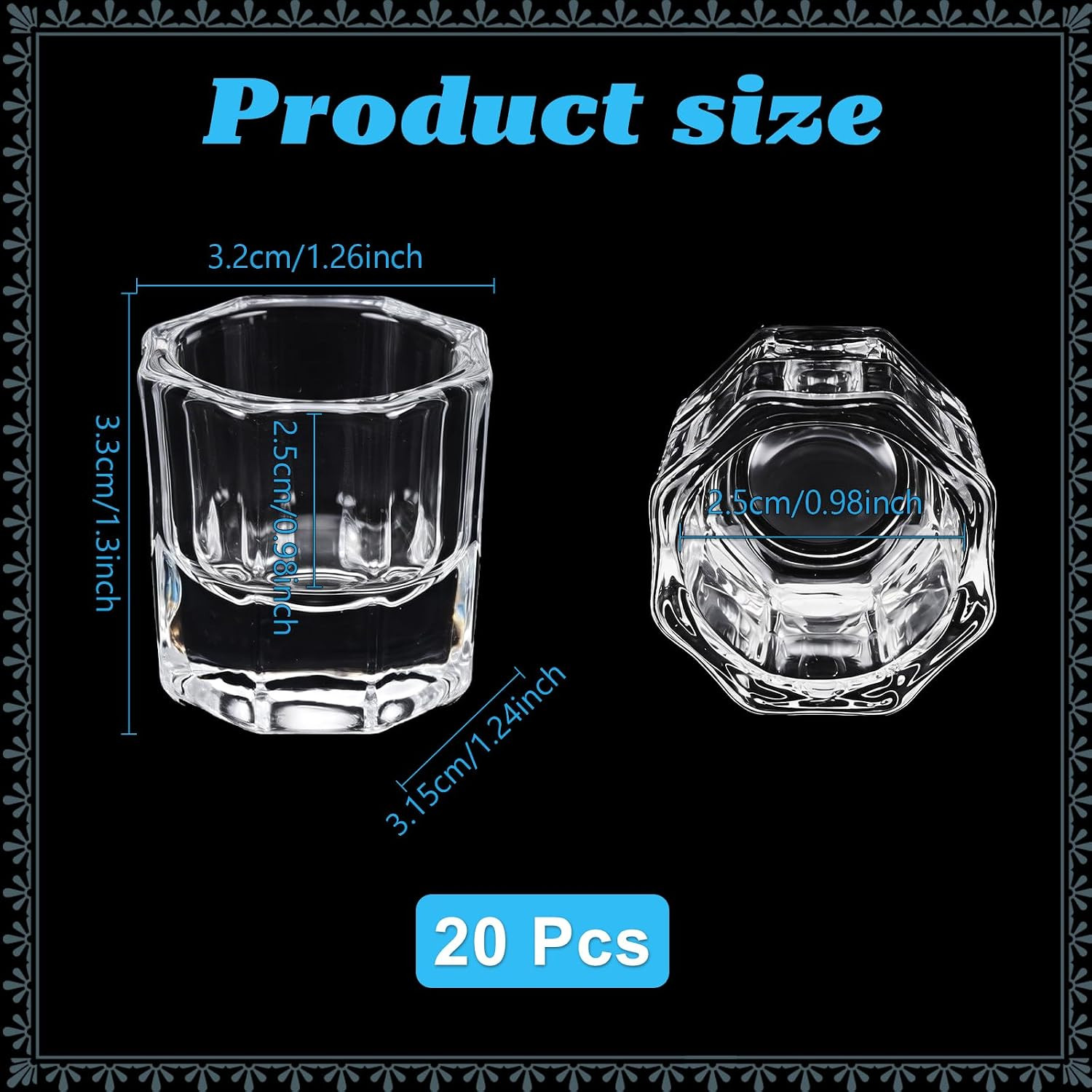 20PCS Nail Art Dappen Dish Cups for Acrylic Liquid and Powder Clear Glass Nail