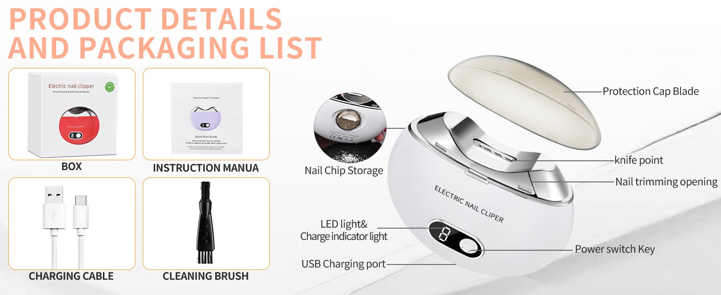 Electric Nail Clipper & Nail File Automatic Trimmer with 3-Speed
