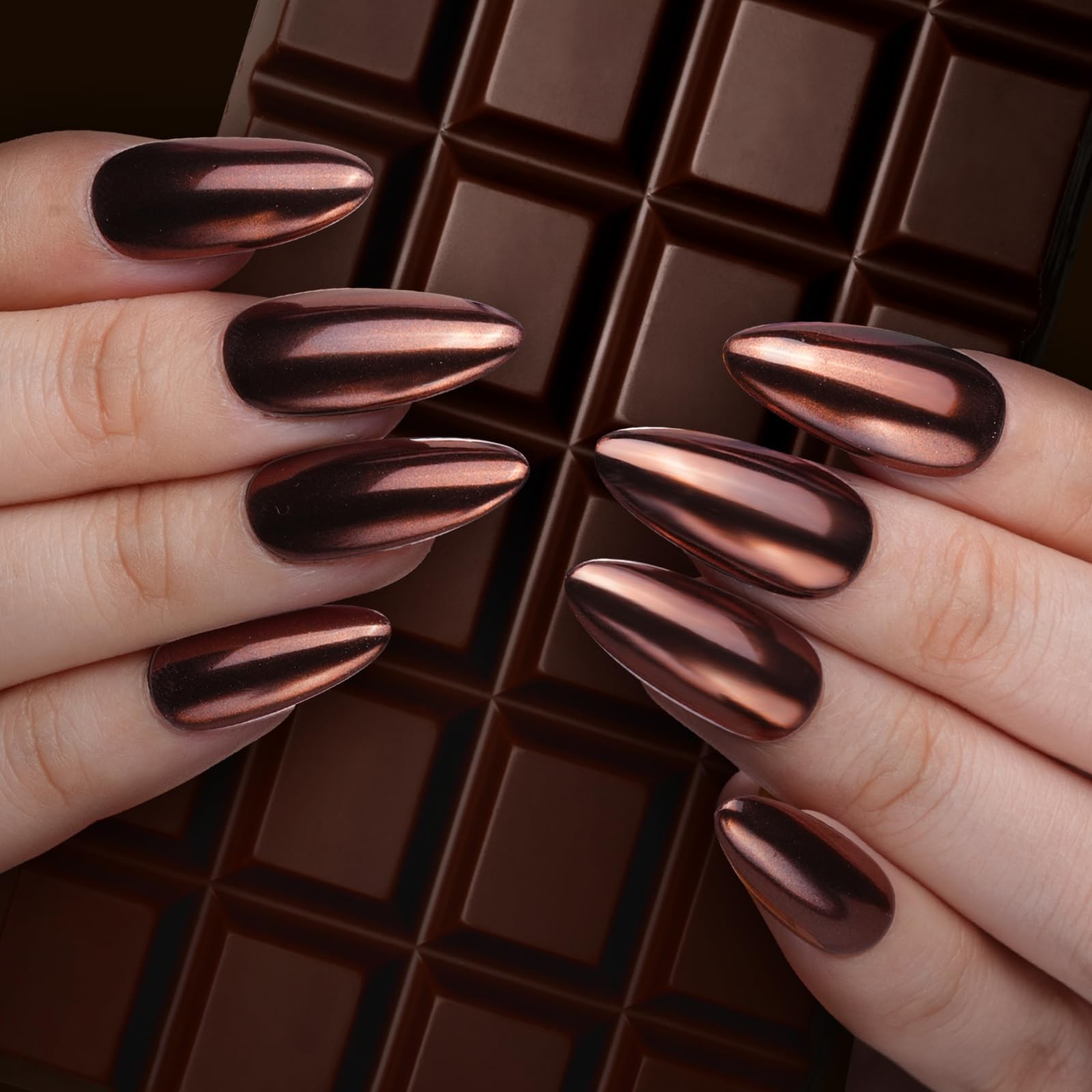 Chrome Nail Powder – Coffee Chocolate Effect Nail Art Mirror Chrome Nail Powd…