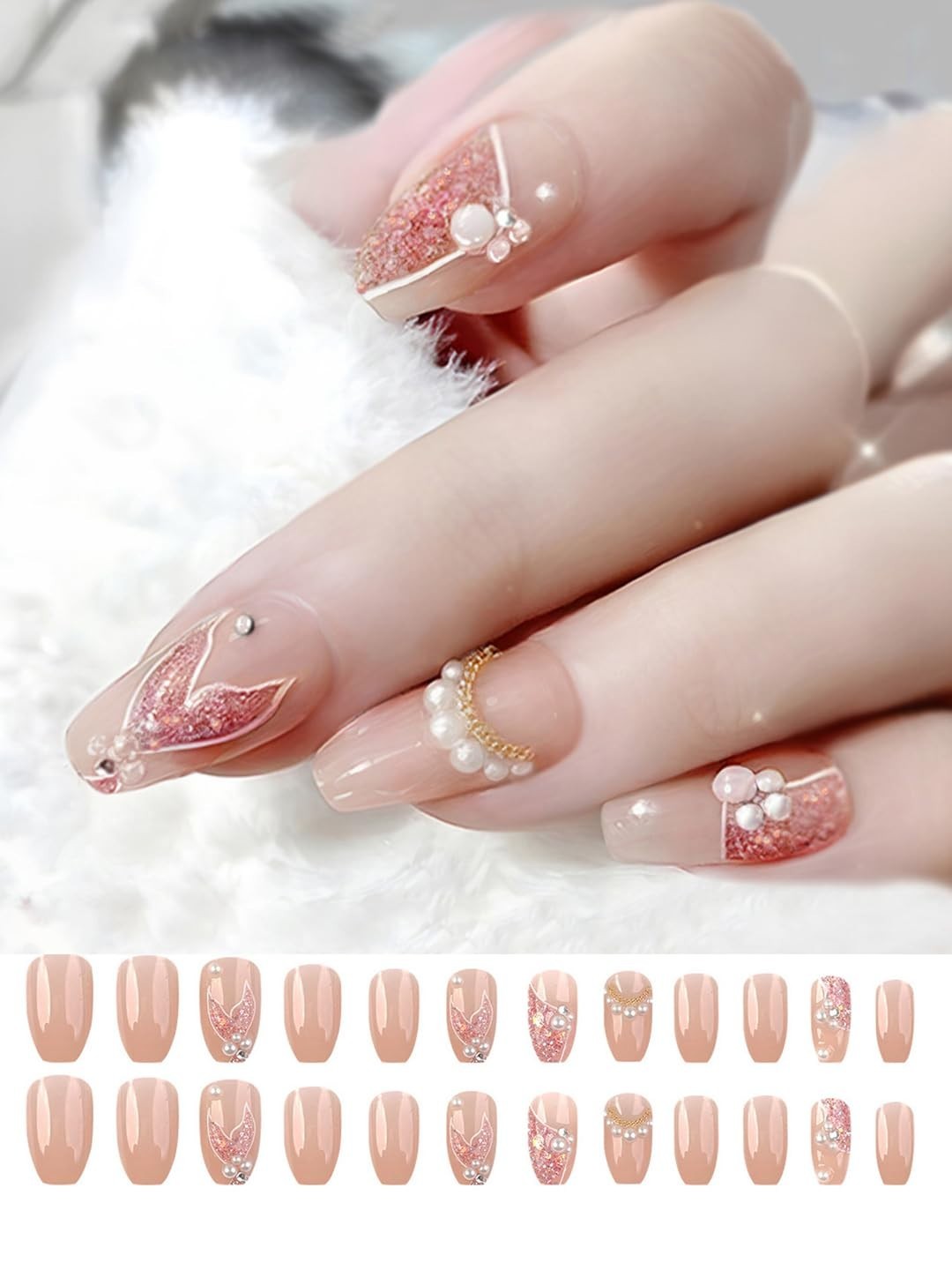 Secret Lives Premium Glossy Reusable Artificial Nude Color with 3D pearls & Glit