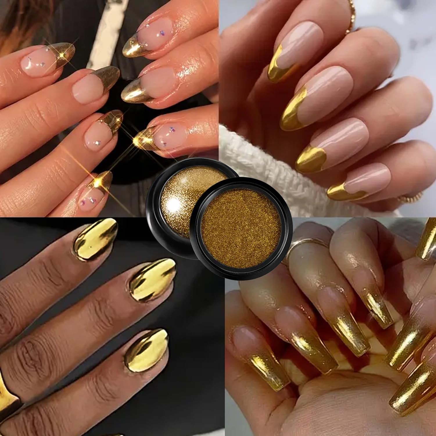 Holographic Mirror Gold Chrome Nail Powder Glitters Effect Metallic Dust Sequins