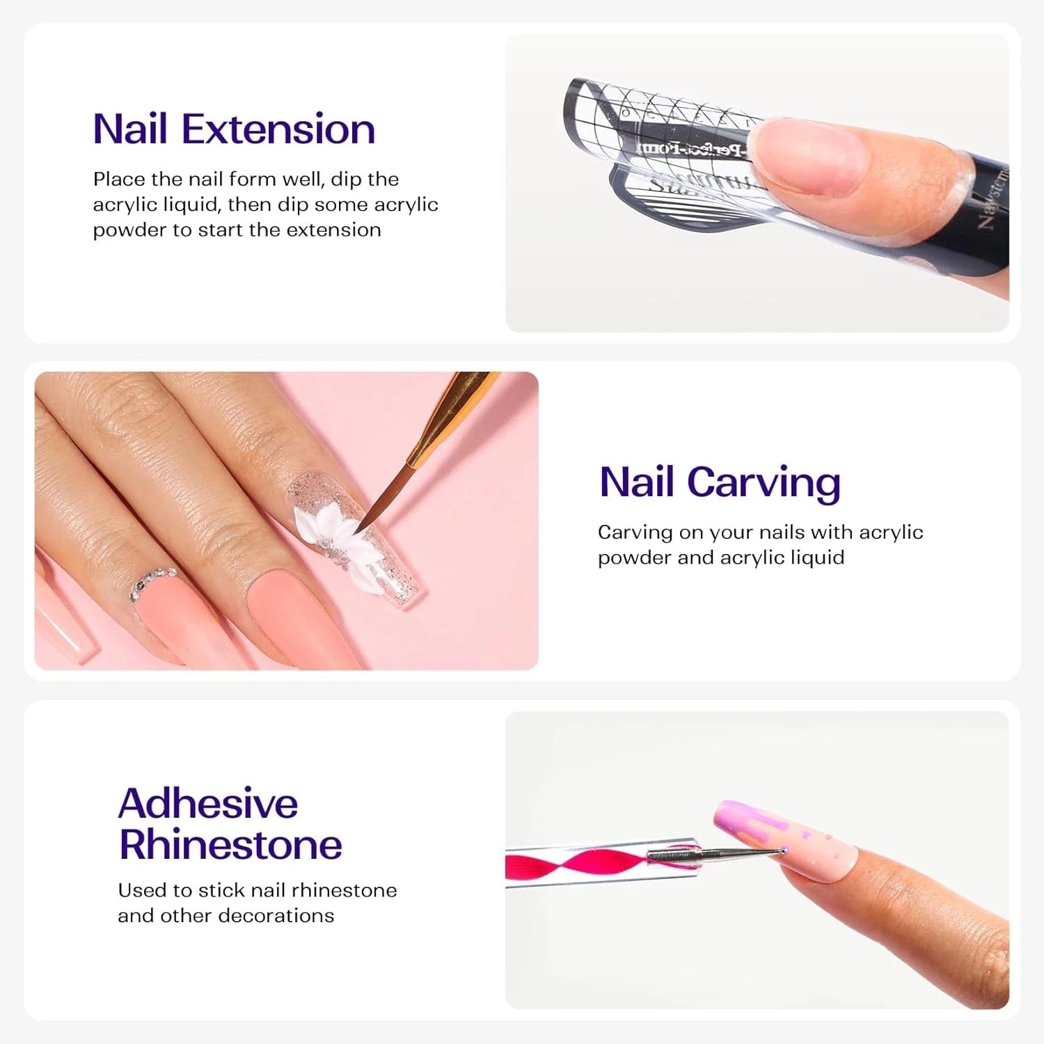 Acrylic Nail Kit for Beginners: Clear White Pink Powder and Liquid Set Profes…