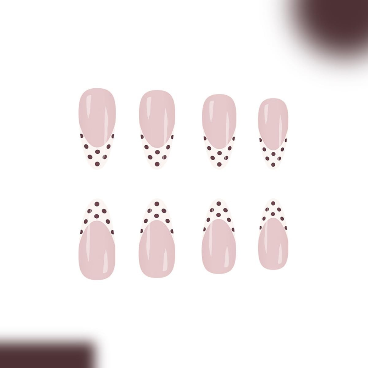 Winter Fall Press on Nails Short Almond, Polka Dots Fake Nails White French N…