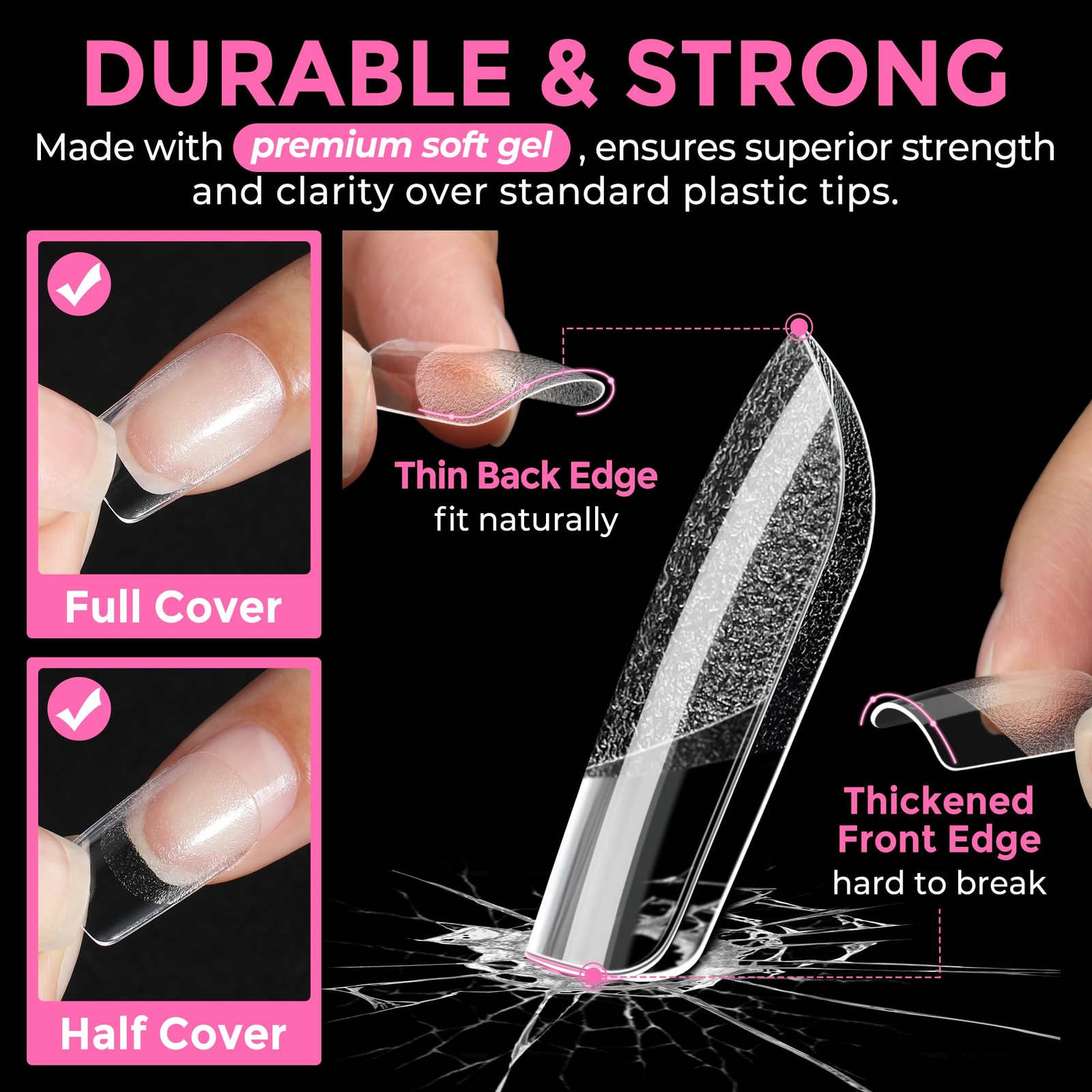 UNA GELLA Short Square Gel Nail Tips 216pcs 216 Piece Assortment, Clear