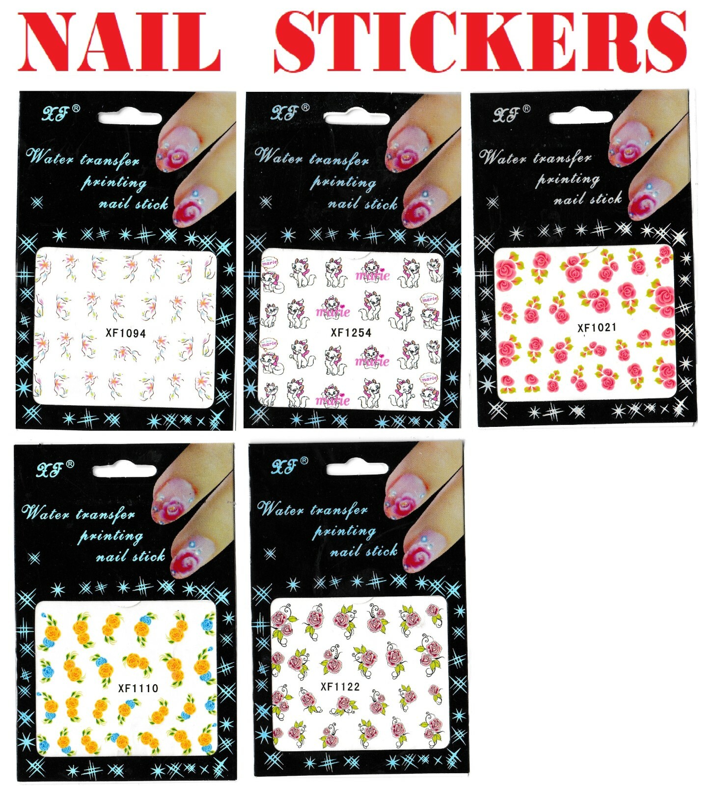 NAIL STICKERS MANICURE 💅 Flower Butterfly Cat Aristocats Rose Diamond Smiles