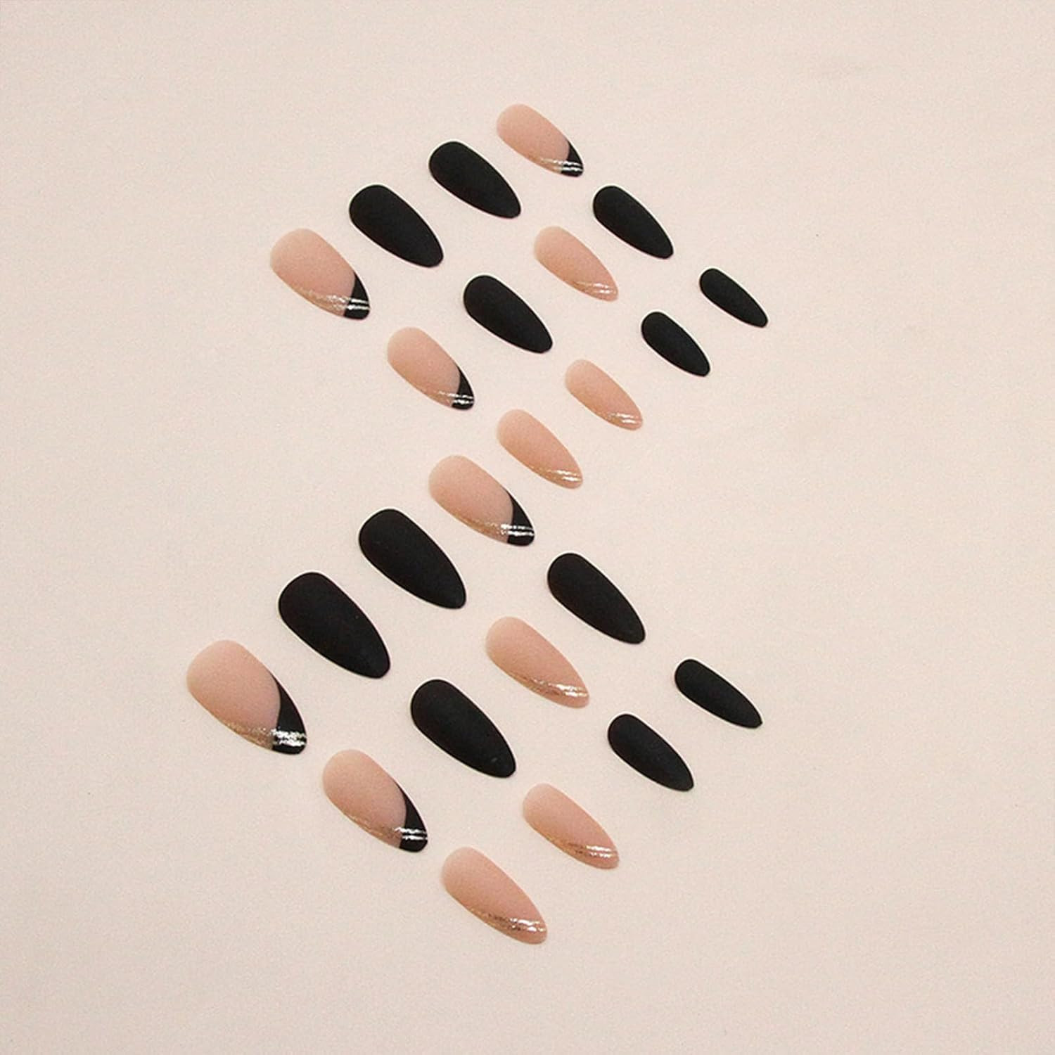 Black Press on Nails Medium Almond Fake Nails Matte False Nails Press Ons with D