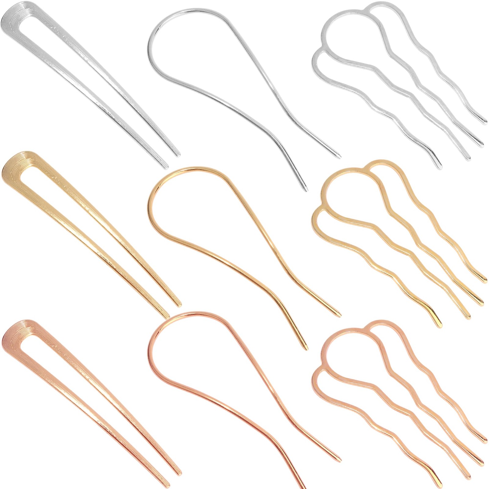 Chanaco French Hair Pins for 1 Count (Pack of 9), A.Silver,Gold,Rose Gold