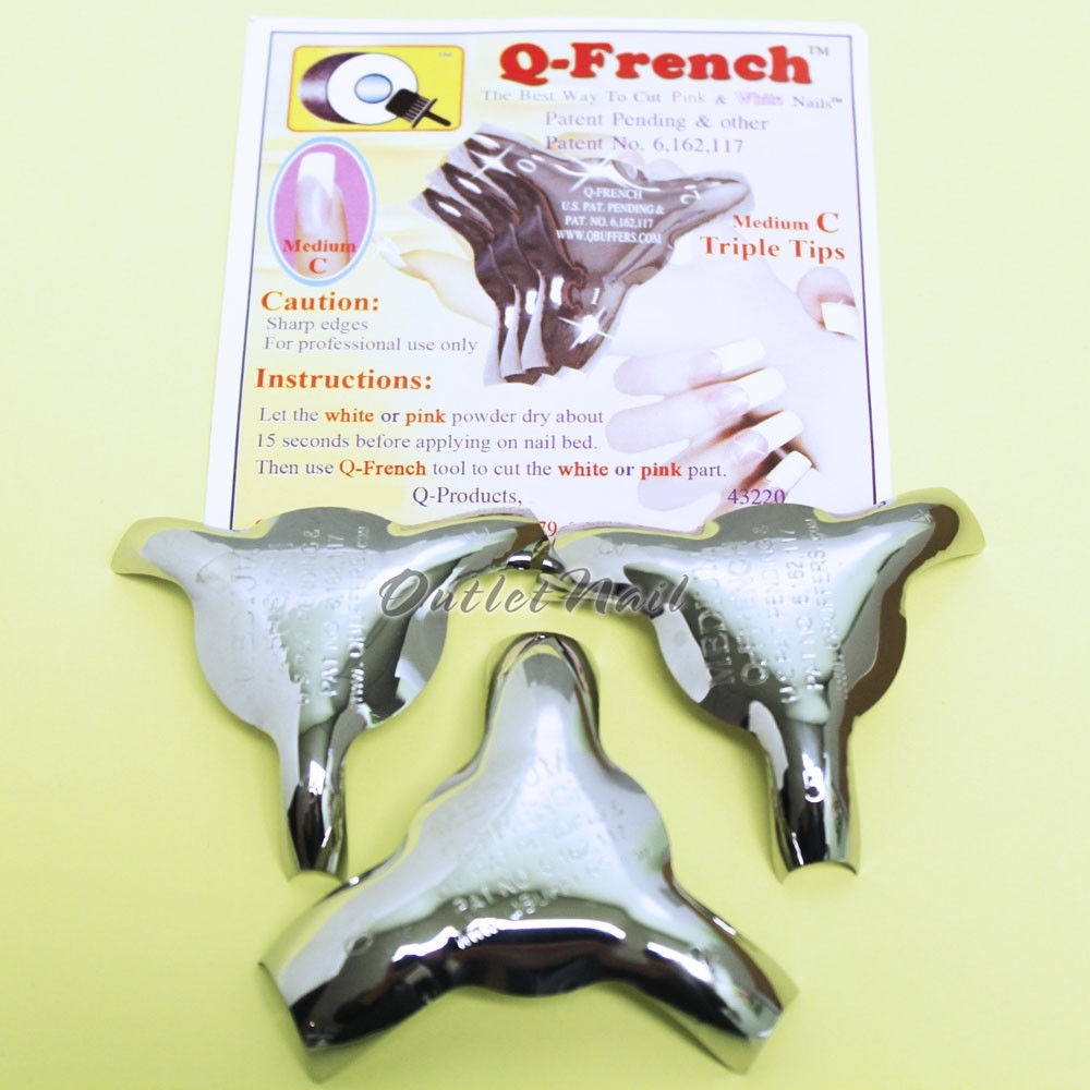 Q-Products Q-FRENCH Medium C Triple Tips – Pink & White Acrylic Nail Cutter 3pcs