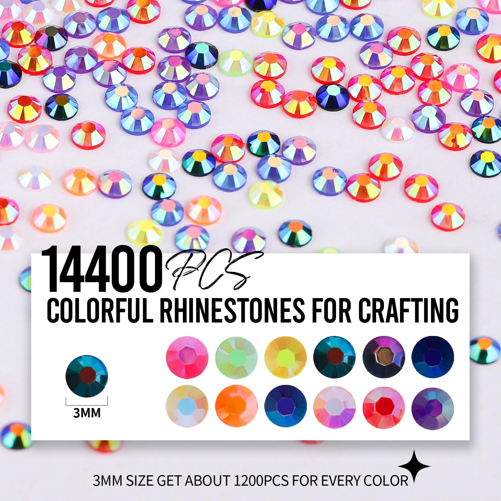 25400Pcs Rhinestone Kit Flatback Resin Gems Mixed Colors Silver for Crafts & Nai