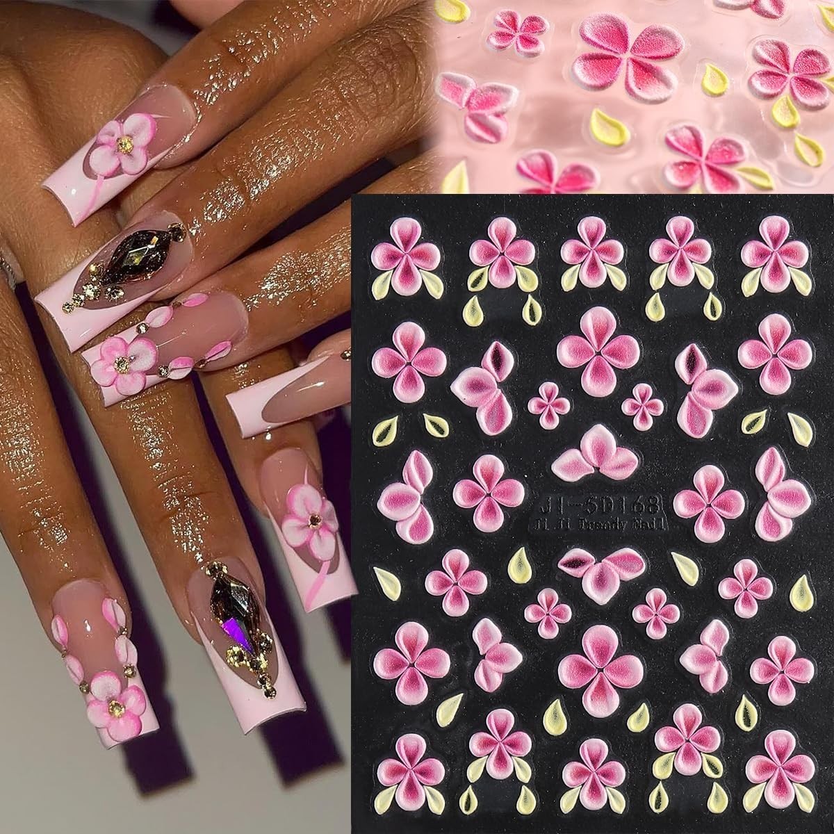 Colorful 5D Floral Nail Art Stickers – Easy Peel & Stick Designs for Spring