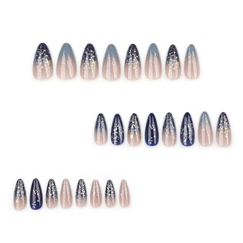 Medium Dark Blue Ombre Almond Press on Nails 12409a – French Tip