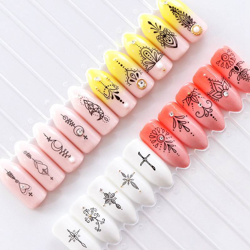 Nail Art Stickers Water Transfers Black Decals Lace Jewellery Design