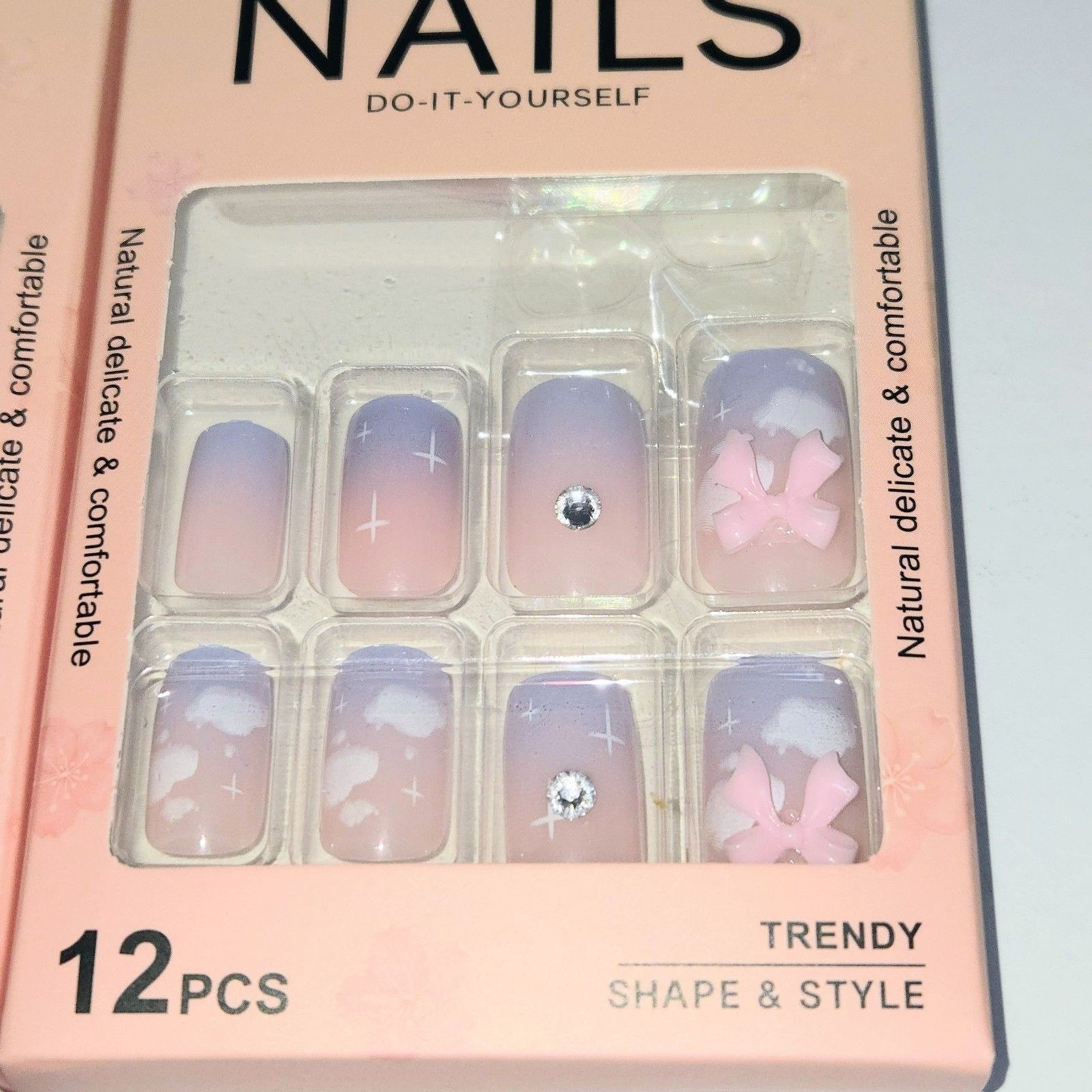 PRESS-ON NAILS Pack of 3 Set with 12 Pieces Each YY Kiss Natural Dress NEW NIB