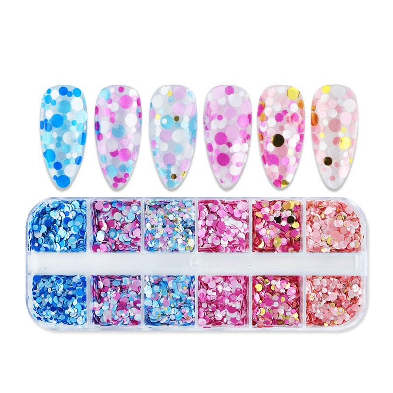 12 Grids Round Dot Shape Mini Nail Sequins Glitter Nail Art Paillette