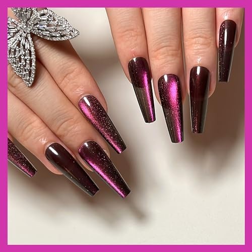 4 Pack Glossy Acrylic Coffin Nails – Gradient & Glitter, 96pcs in 12 Sizes, Full