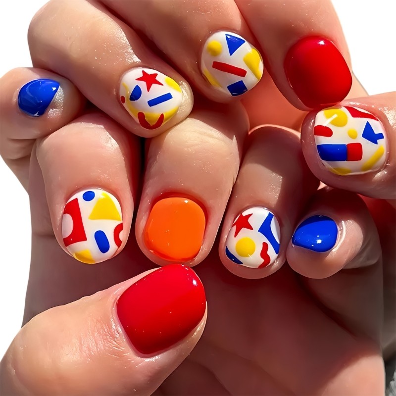 ABS Press On Nail Tips with Playful Geometric Color Artificial Nail