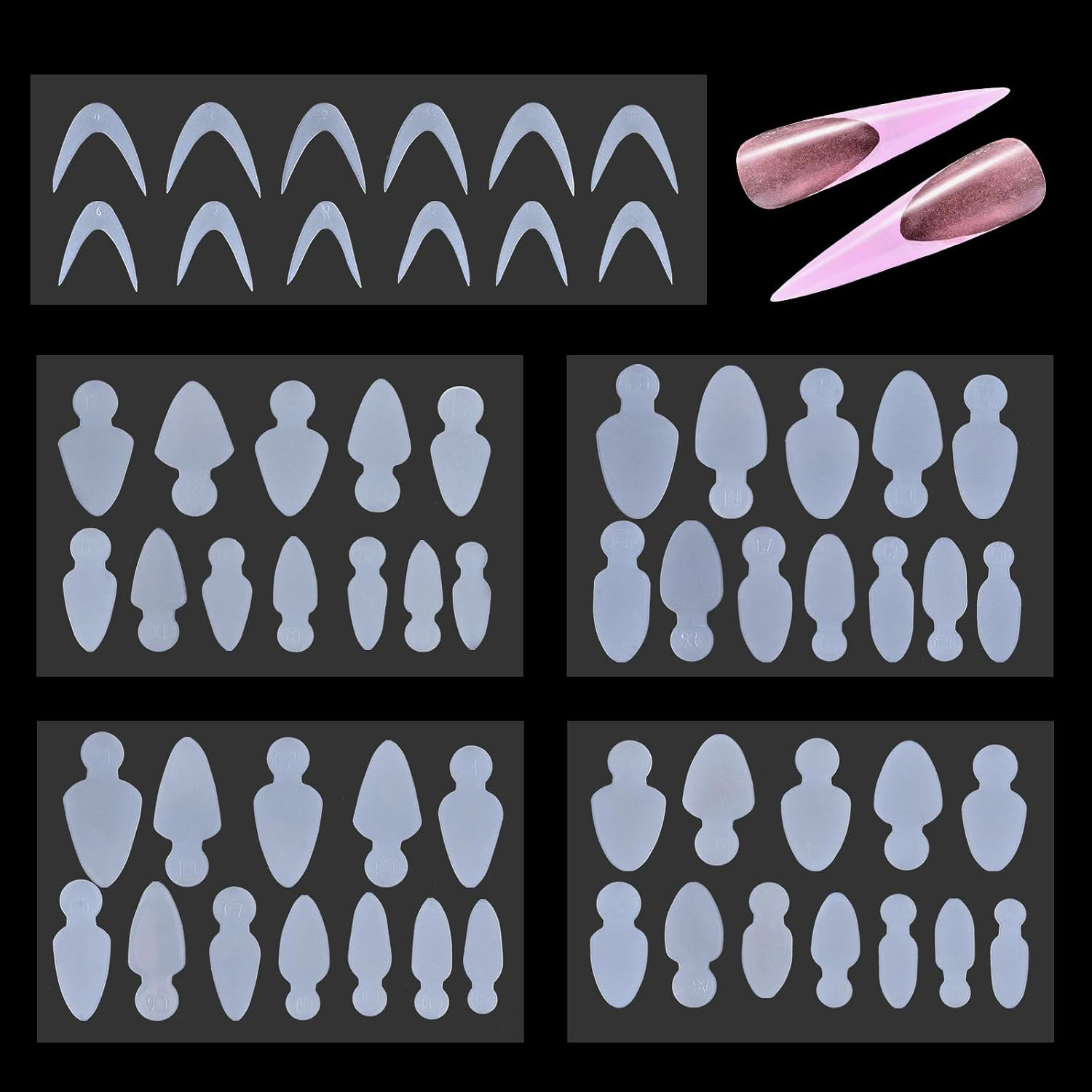 60Pcs 5 Shapes Nail Tips Stickers Model 12 Size Reusable Silicone Pads for Gel E