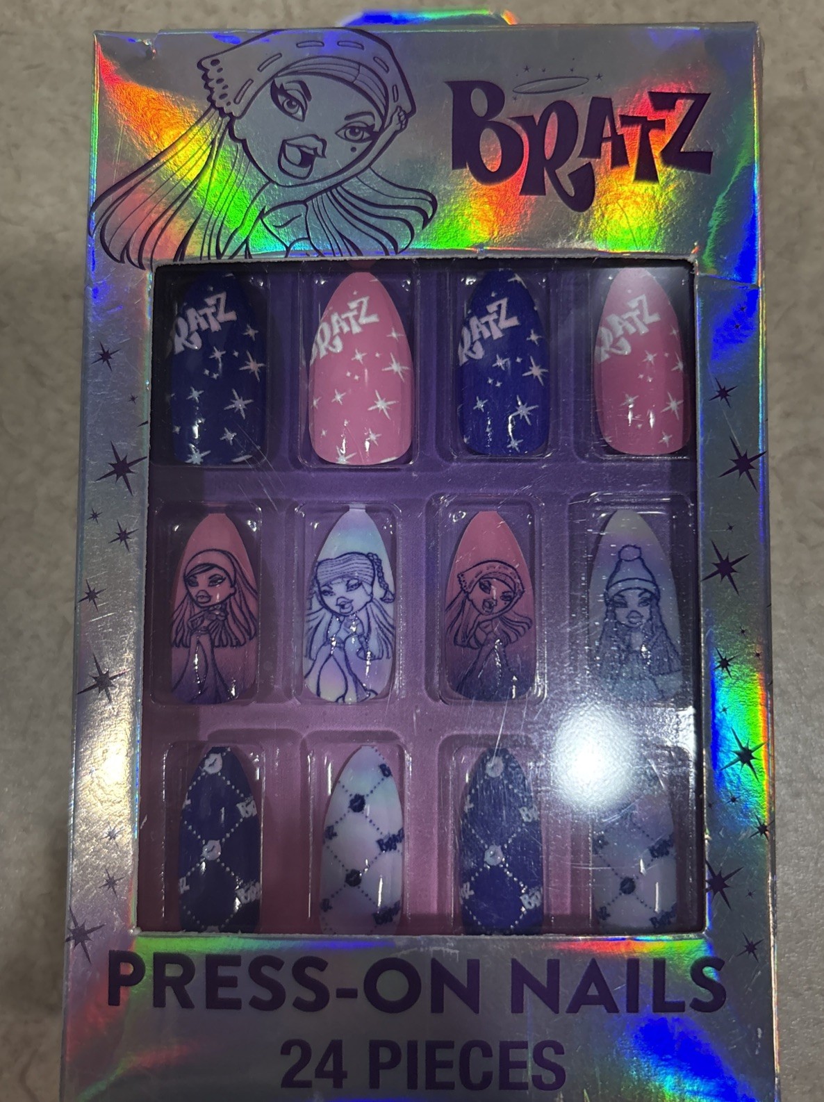 BRATZ Press On Nails Almond-Shape 24-Pieces Purple Pink NEW