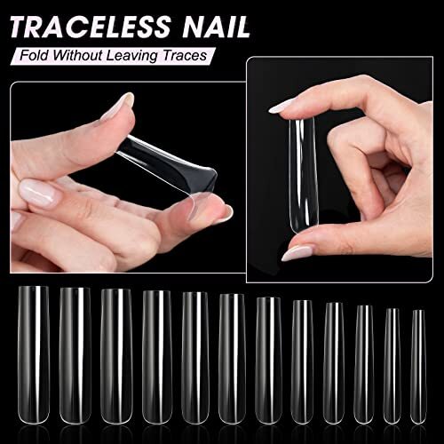 Extra Long Square Full Cover Nail Tips 240PCS XXXL Clear Full Cover Fake