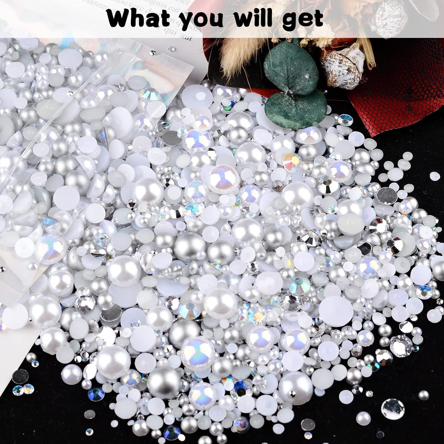 3900+ Pcs Rhinestones and Pearls Kit, 2-10Mm Flatback Gems for Nail Art, Tumbler
