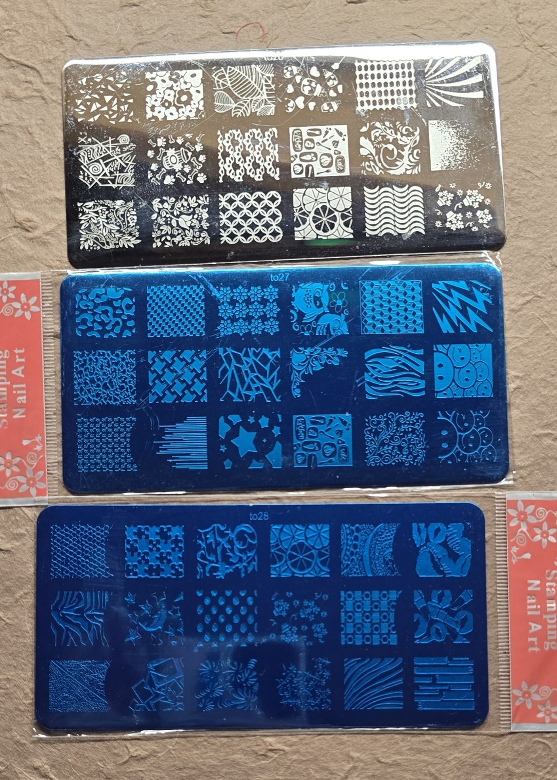 LOT Of 3 Nail Stamp Plates Collection Bundle Kitchen Food Floral Stars Smiley