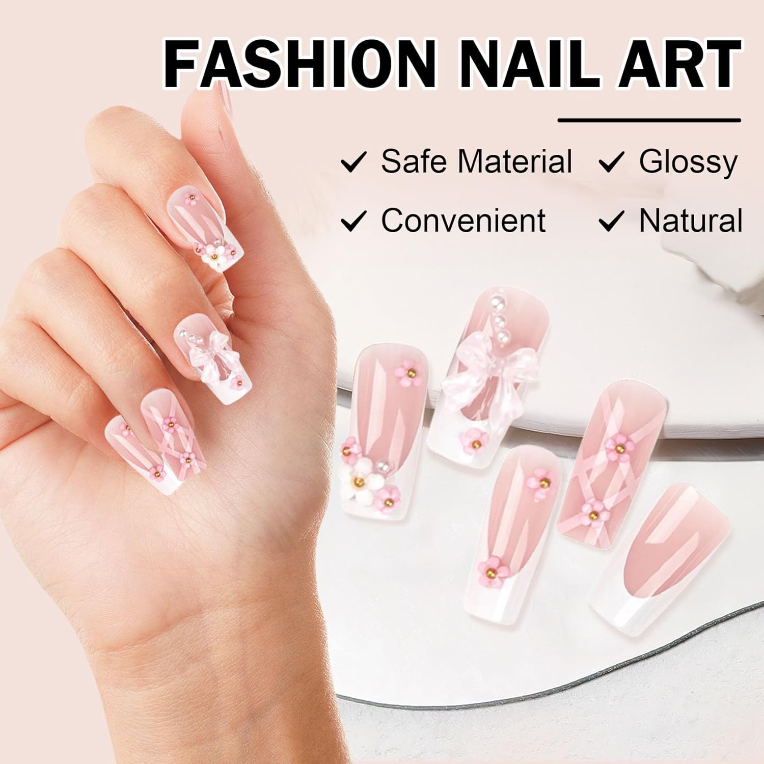 24x French Press on Nails Medium Rhinestone Pink Fake Nails Almond Bling Glossy
