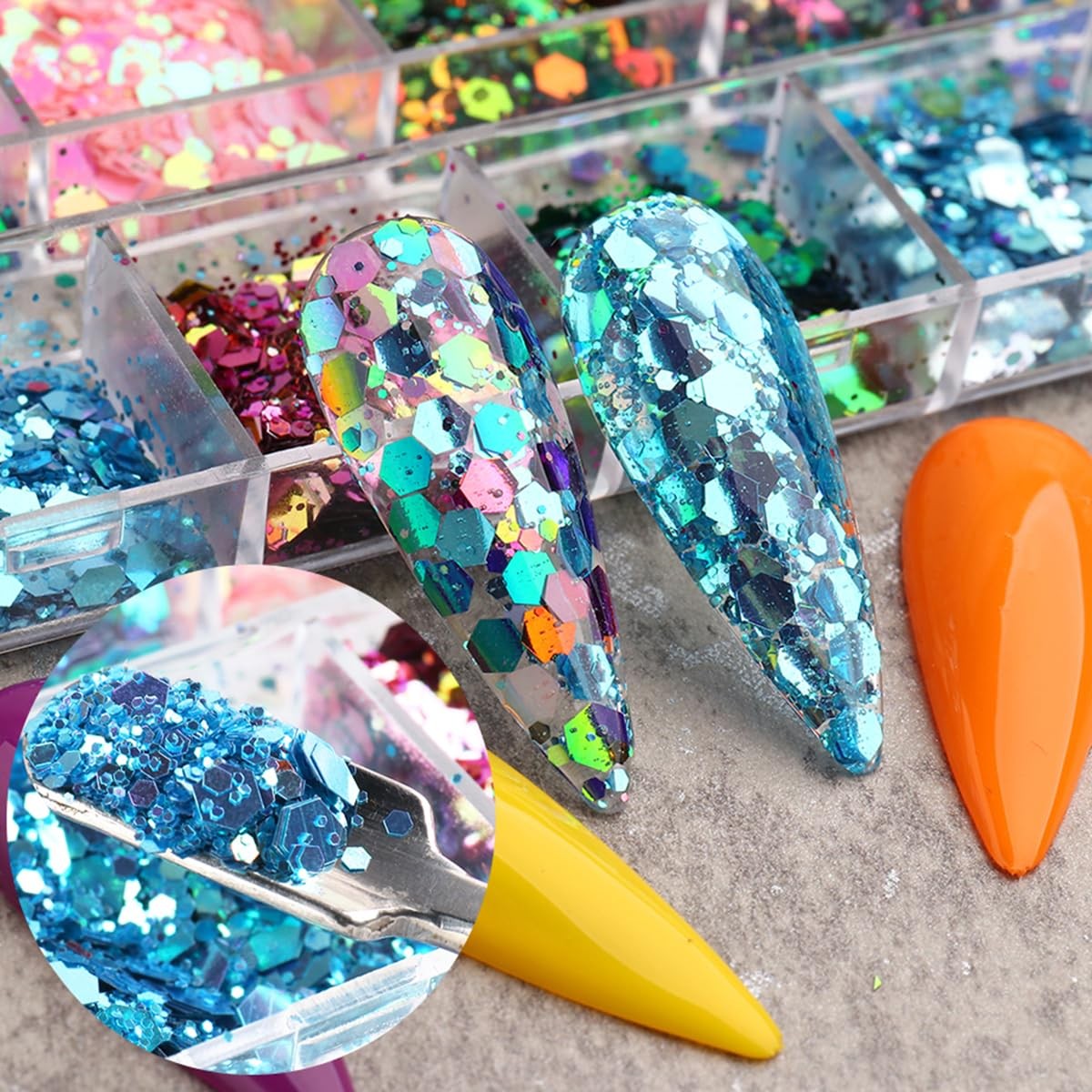12 Grids Chameleon Nail Art Sequins Hexagon Nail Glitter Holographic Process …
