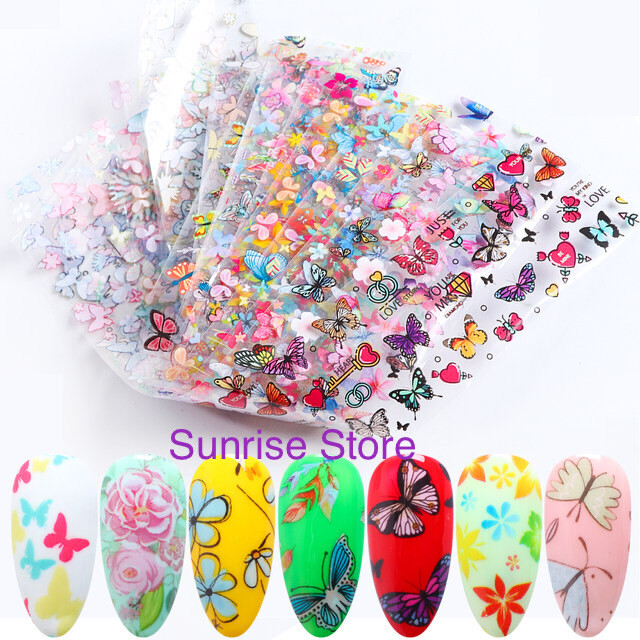 10 pcs Nail Art Transfer Foil Sticker Flower Butterfly Floral Decals Nail Foil