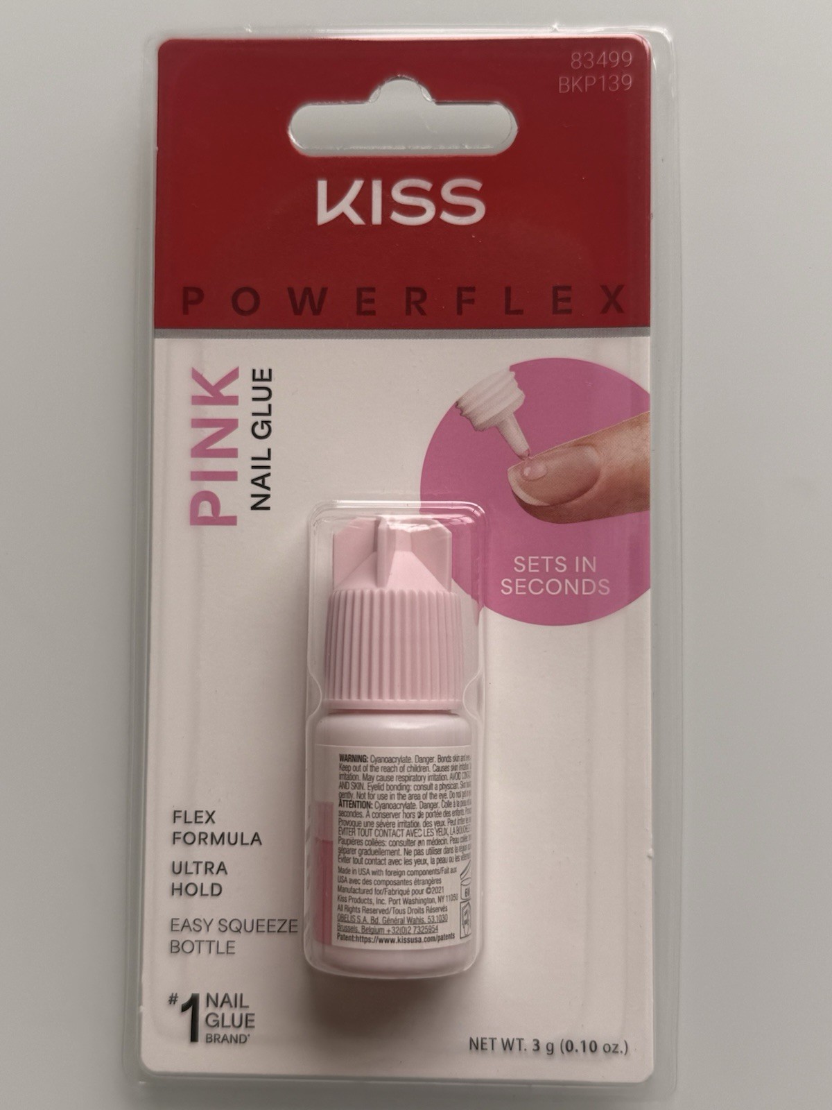 KISS PowerFlex Pink Nail Glue Instant Bond Super Strong Easy Squeeze BKP139