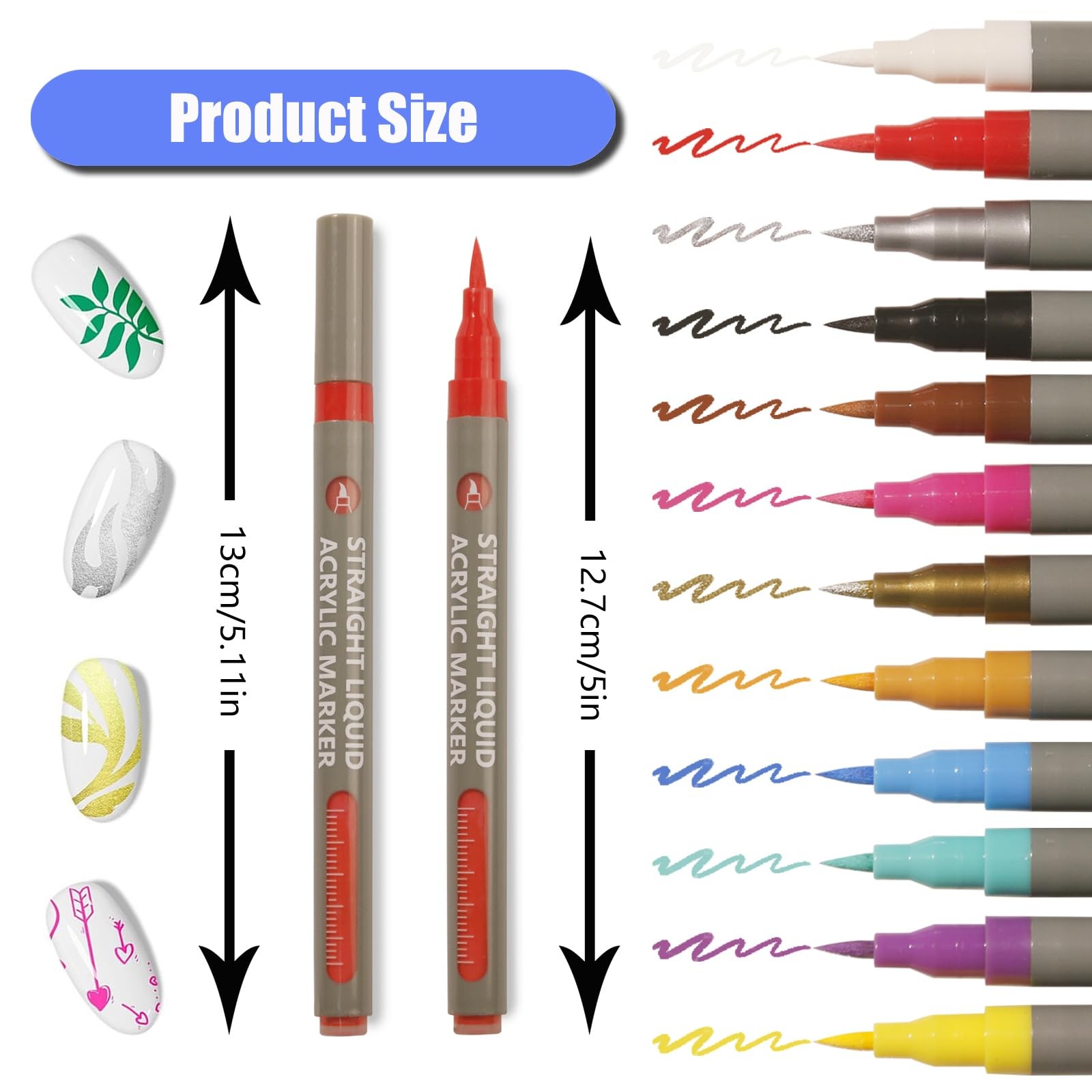 12 Colors Water Based Nail Art Pens, Quick-Dry 3D Nail Polish Liner Pens with…