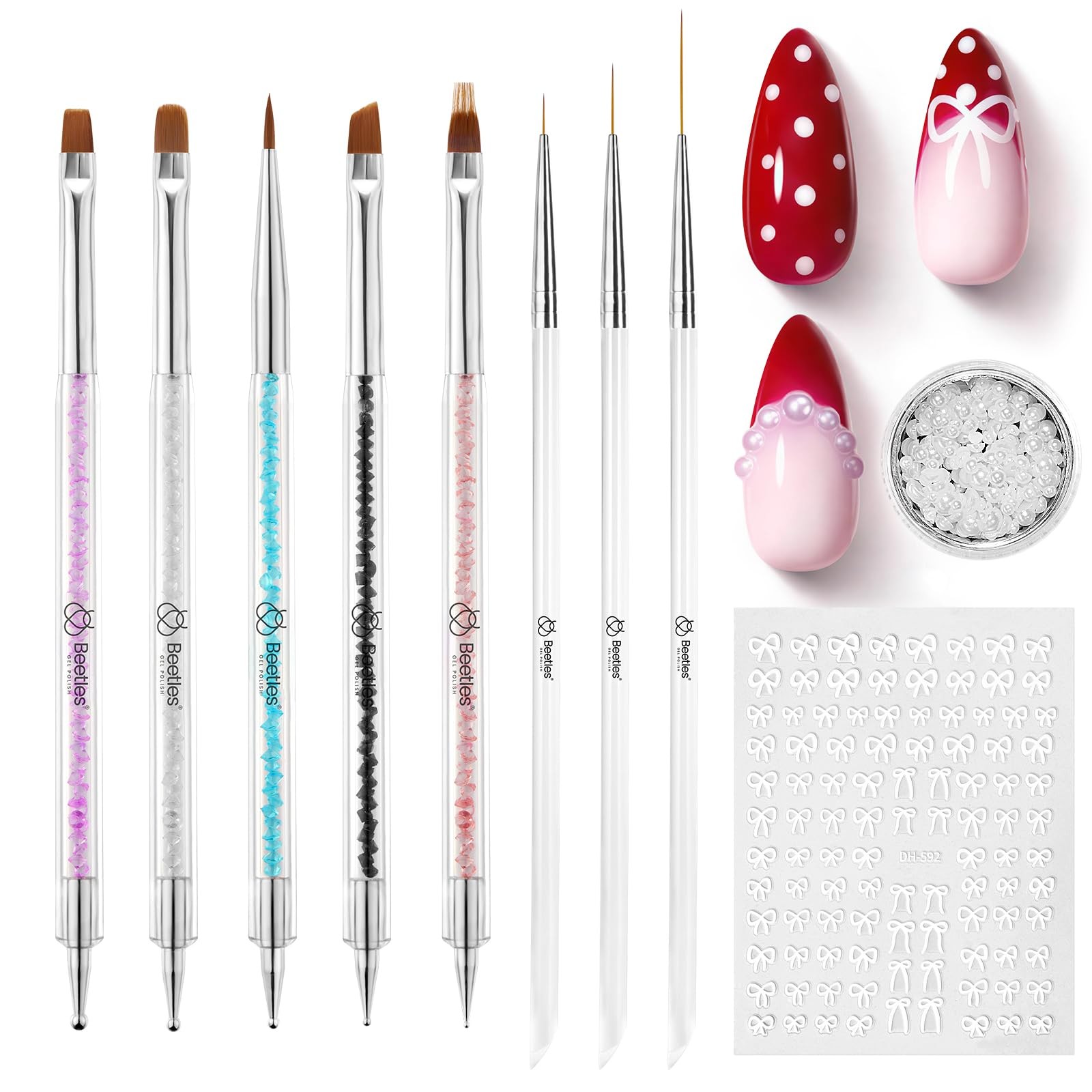 Beetles Nail Art Brushes 8pcs – Crystal Nail Art Tools Double-headed | Nails Dot