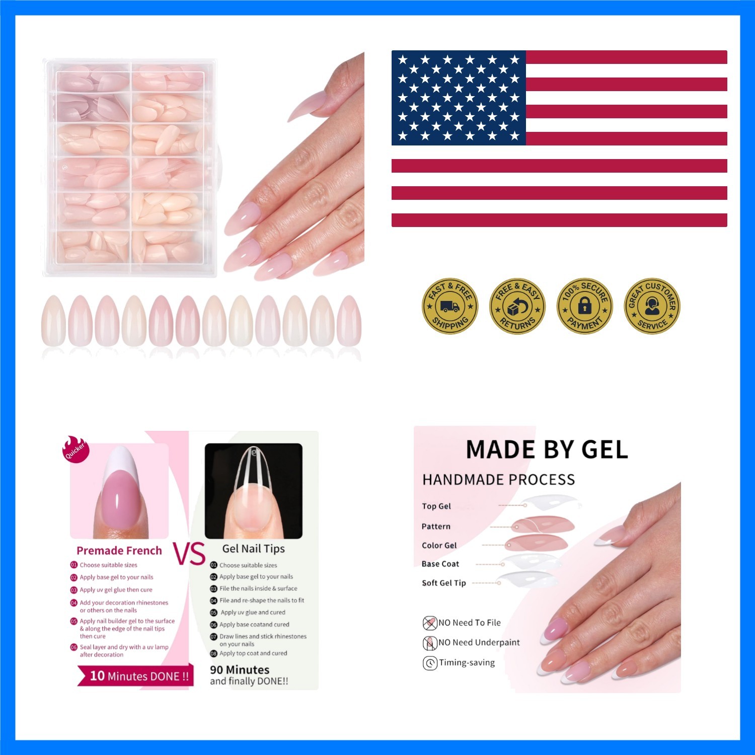 288Pcs Almond Press on Nails Medium Fake Nails 10 Color Nude False Nails Full…