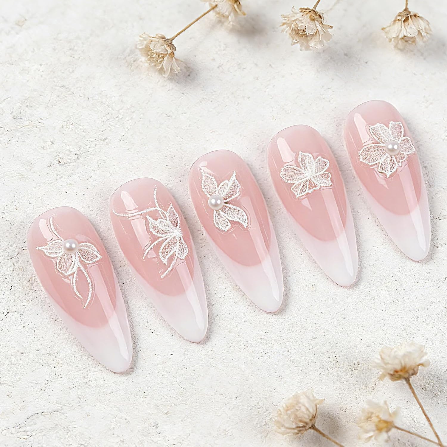 White Self Adhesive 3D Floral Lace Nail Decals Nail Art Supplies Floral Nail