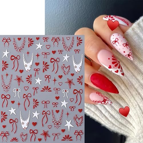 6 Pcs Valentines Day Nail Art Stickers Decals French Tip heart polka dot french