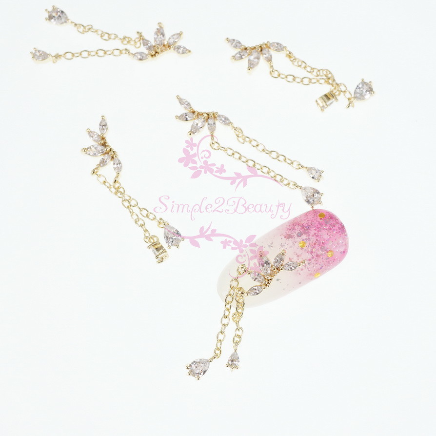 5 Nail Art Jewelry Luxury Zircon Rhinestones 3D Wing Metal Chain Tassel Charms