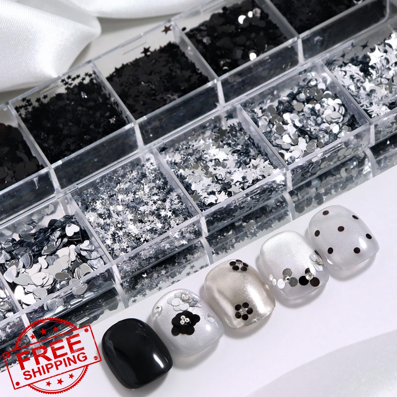 NBNTGH Silver Holographic Star Nail Glitter Box