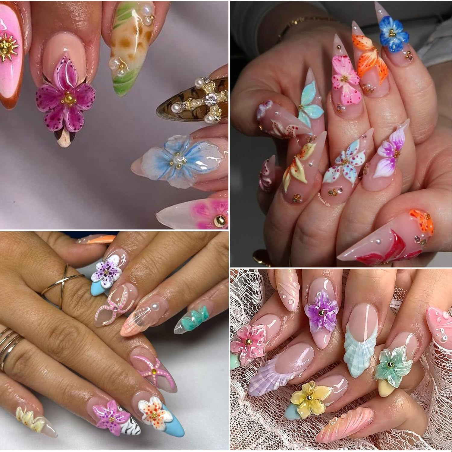 Summer Flower Nail Charms 3D Hibiscus Flowers for Nails Gems Spring Nail Jewelry