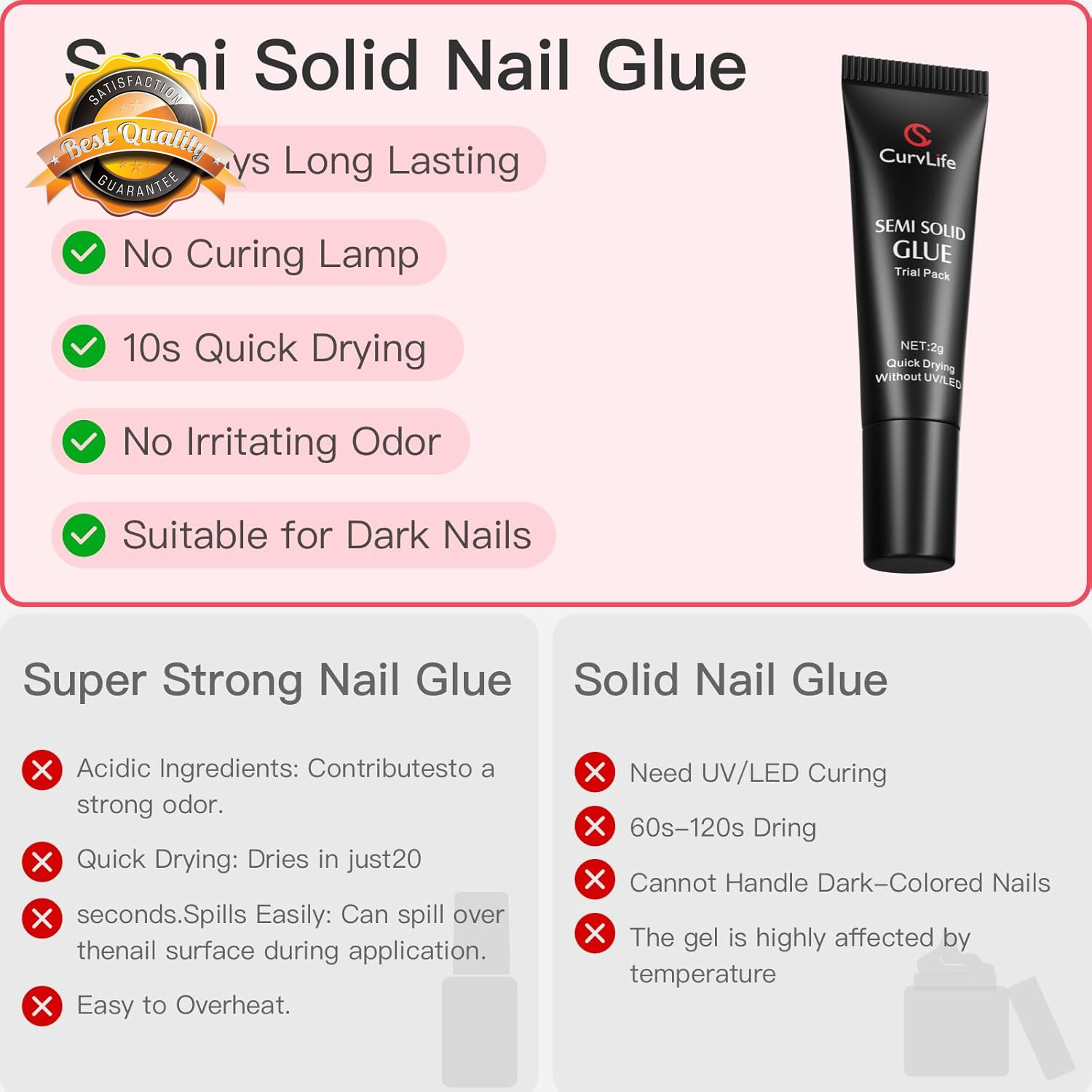 Semi Solid Nail Glue Gel Super Strong Press On No UV Light Needed 5pc