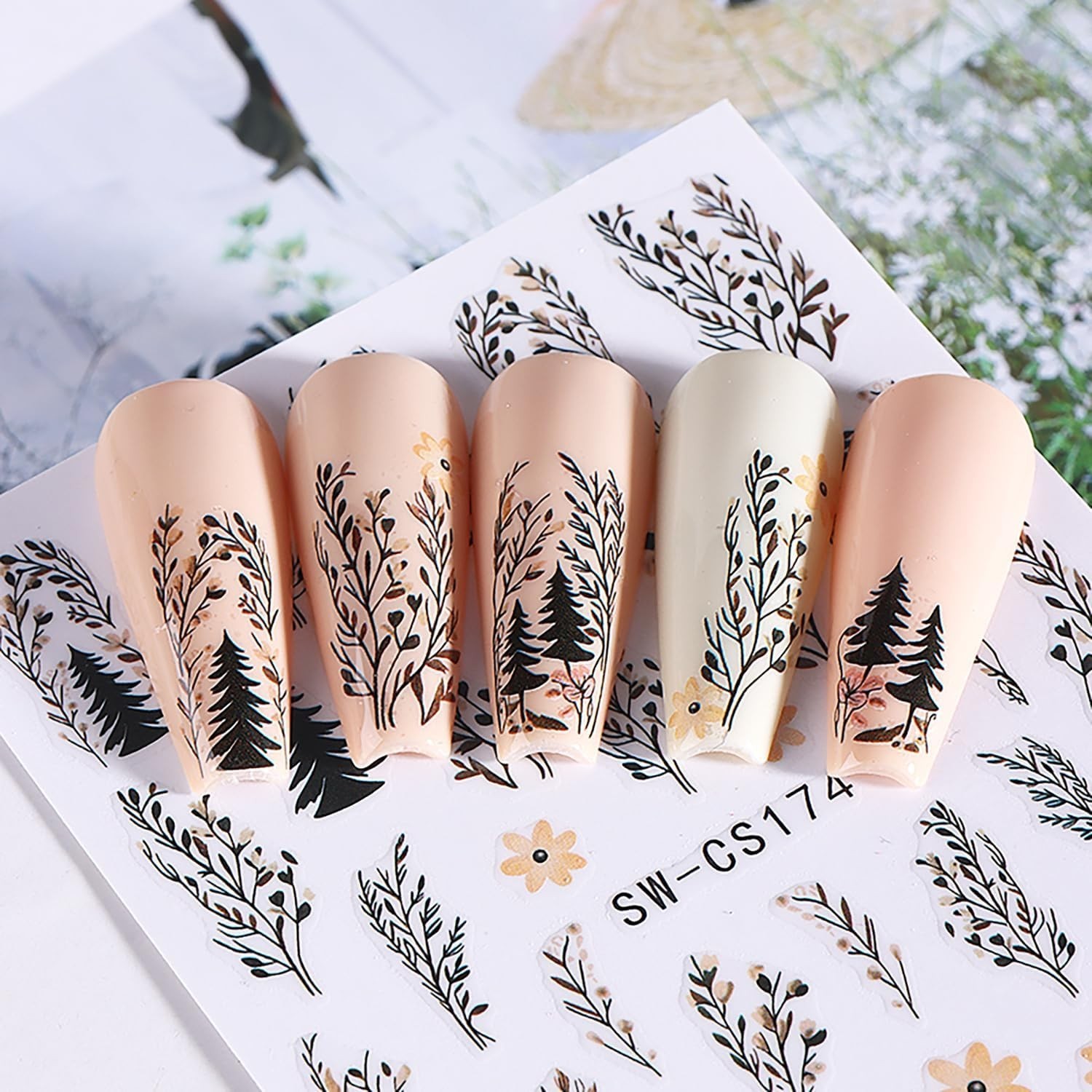 6 Sheets Fall Nail Stickers for Nail Art Black Flower Pine Nail Art Stickers …