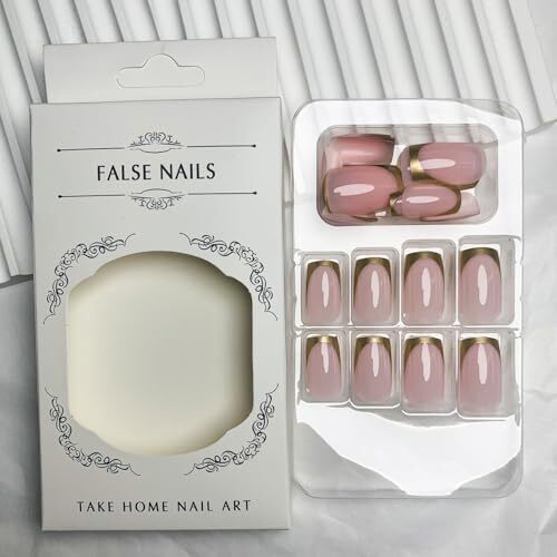 French Tip Press on Nails Short Square Fake Nails 1 Fl Oz (Pack of 24) Style3