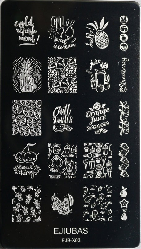 Ejiubas EJB-X03 Double Sided Nail Art Stamp Plate Fruit Pineapple Picnic Healthy