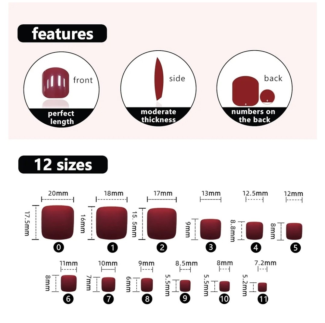 240 Press on Toenails Short Square Full Coverage 12 Sizes Glossy/Matte Fake Nail