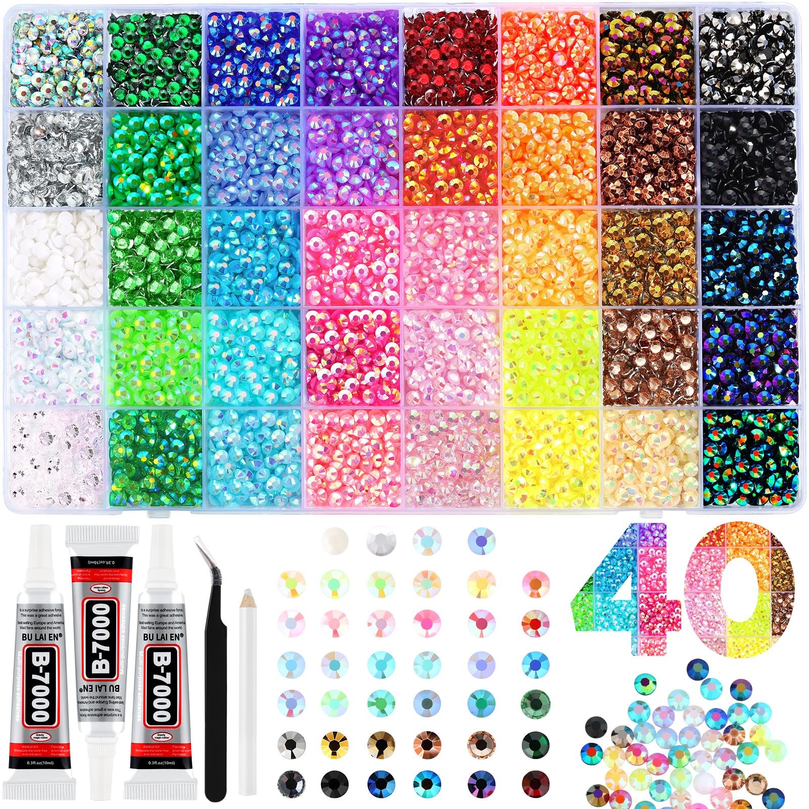 Zefy 40 Colors Resin Jelly Rhinestones for Bedazzling, 5mm 10000 Pcs Flatback…