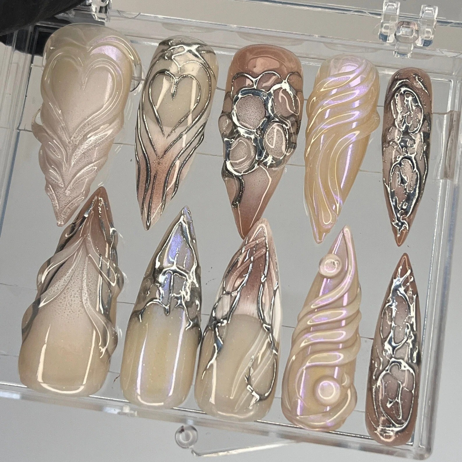 Gothic Chrome Metallic Handpainted Diverse Shape Handmade Press On Nails