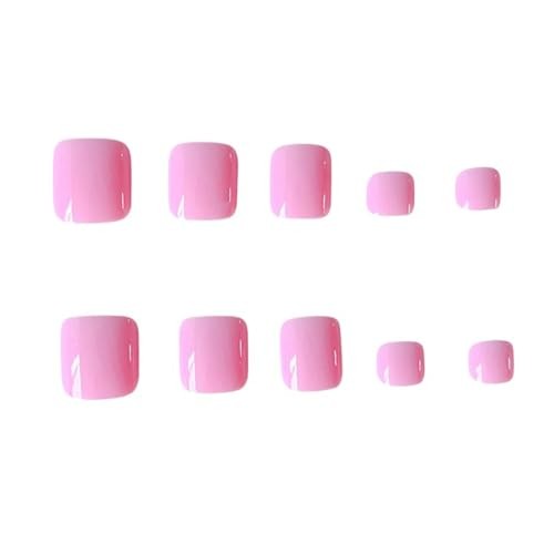 24 Pcs Press on Toenails Short Square Fake Toe Nails Baby Solid Color Hot Pink
