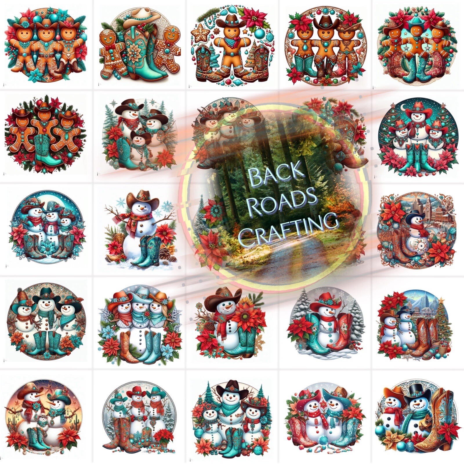 Western Christmas Waterslide Nail Decals Set Of 50 Water Transfers