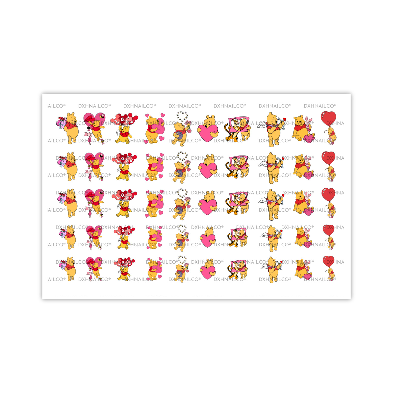 Pooh Bear Valentine Nail Decals Water Transfer Clear Overlay