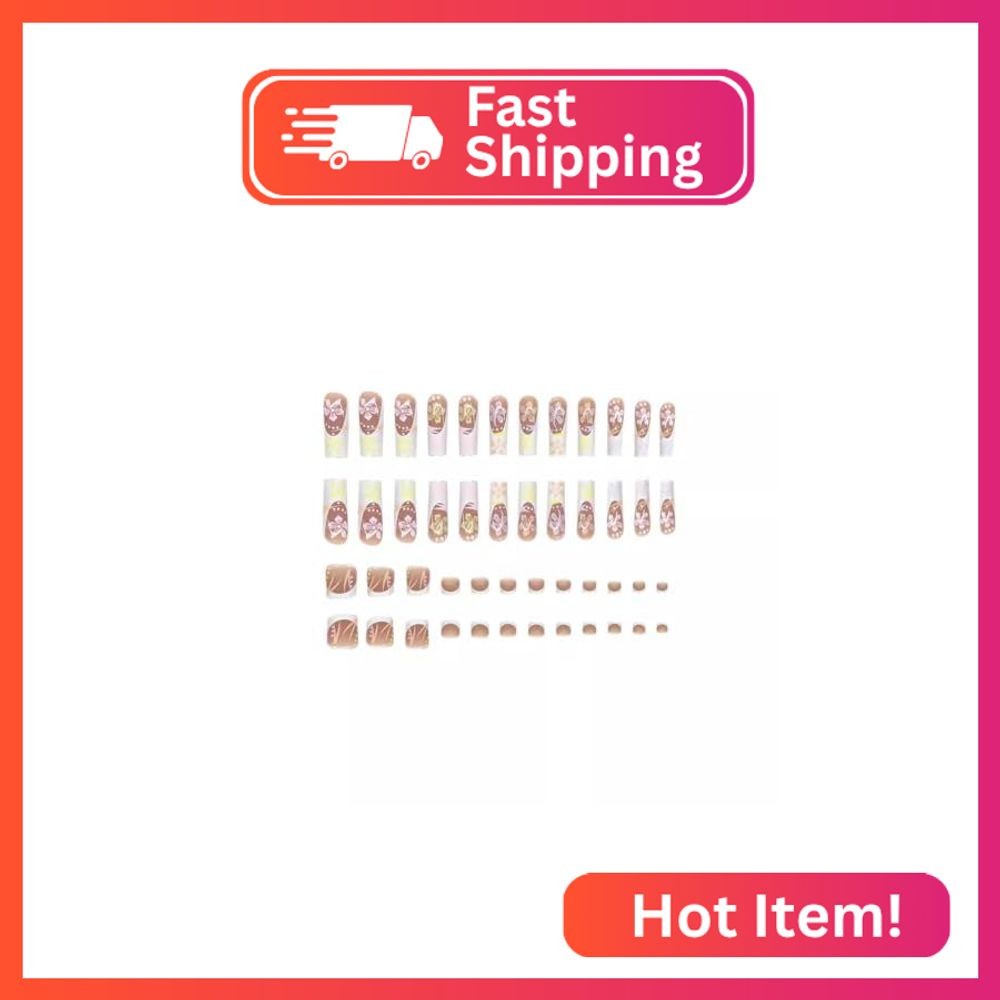 Press on Nails Long Square + Press on Toenail French Tip Fake Nails fake toe nai