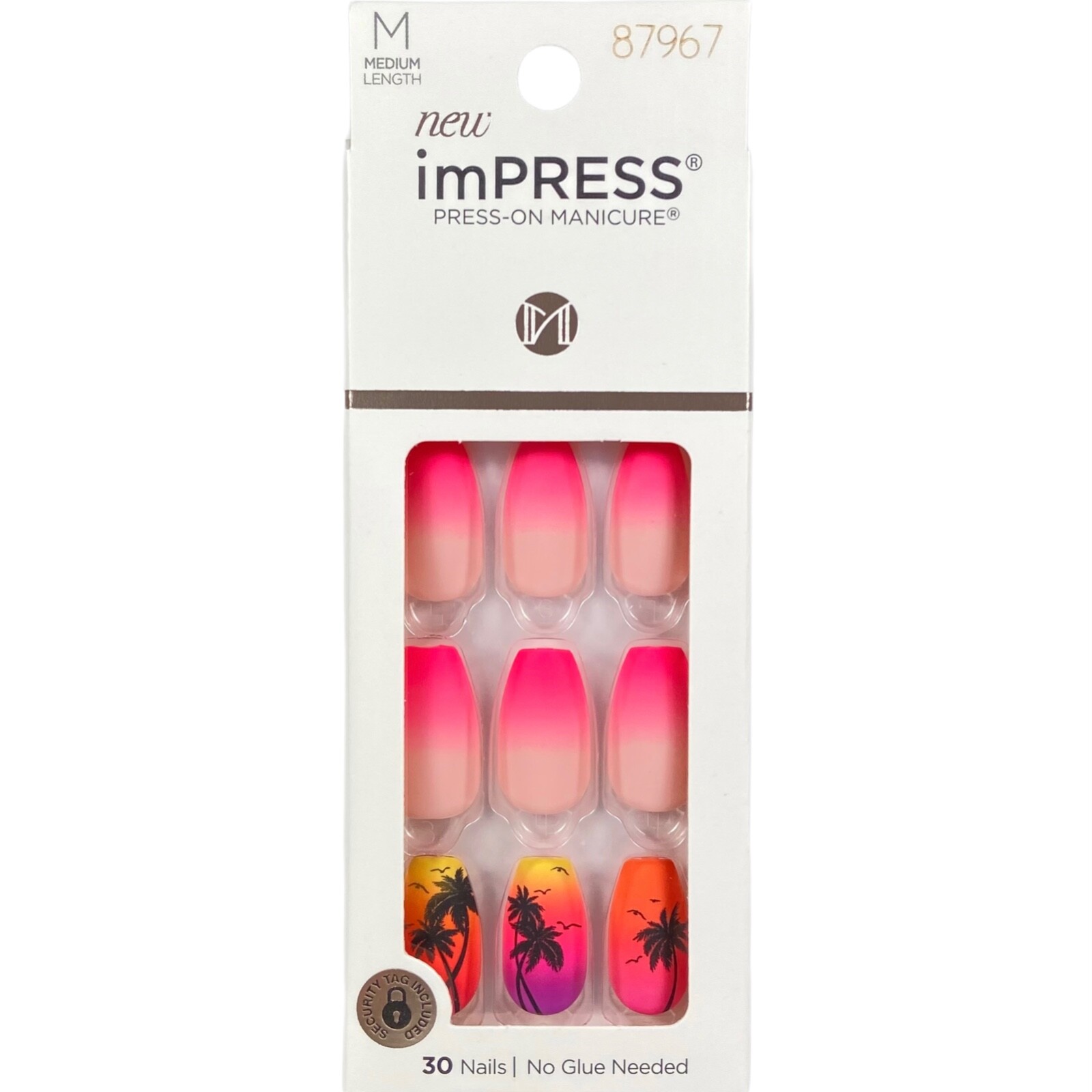 NEW Kiss Nails Impress Press On Manicure Medium Gel Coffin Matte Pink Ombre Palm