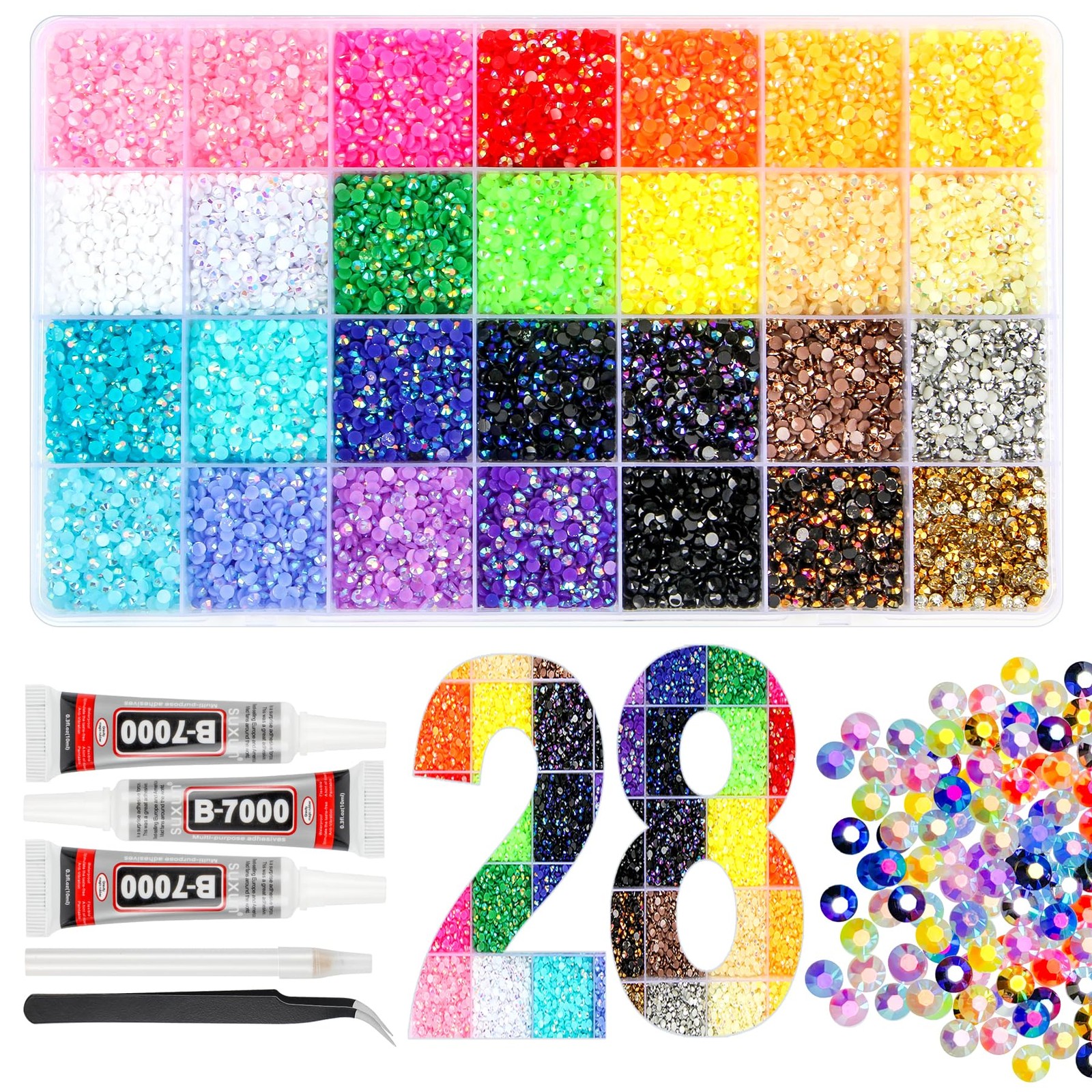 40000Pcs Resin Jelly Rhinestones for Bedazzling Kit, 28 Colors 3mm Flatback G…